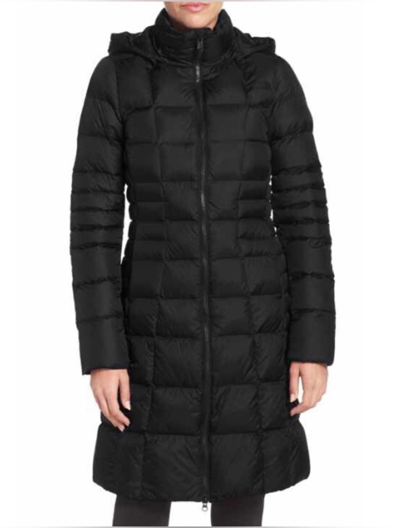 The North Face Women's Black Long Quilted Puffer Coat With Snap On Hood Size Xs